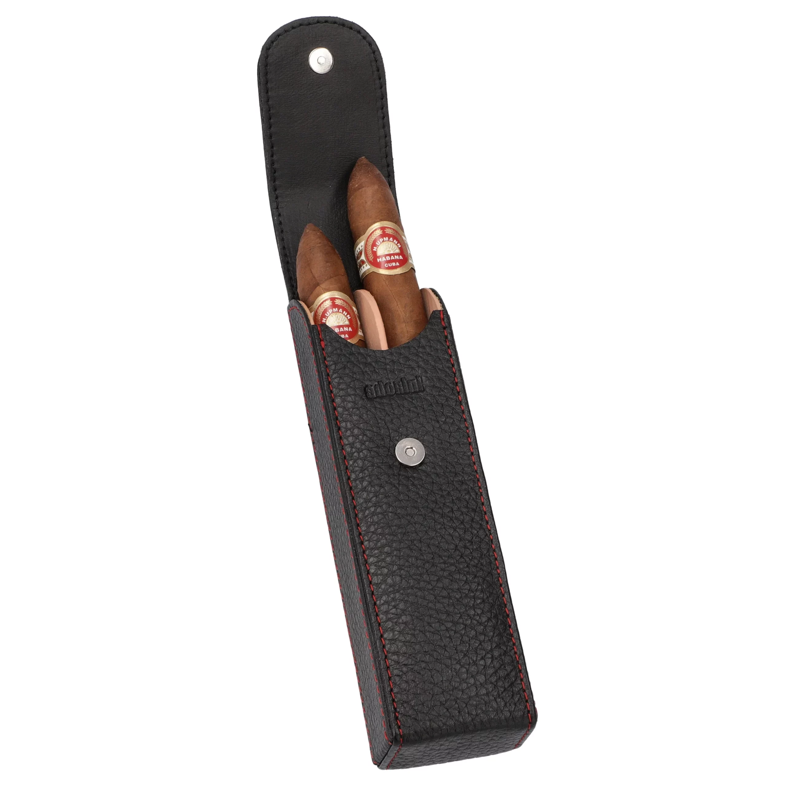Étui à cigares Adorini Pocket – 2 cigares Noir & fil rouge